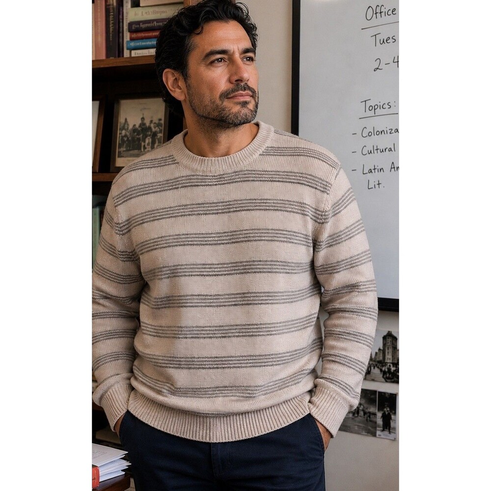 Saks Fifth Avenue 100% Cashmere Sweater Mens XXL Striped Camel Beige NEW Luxury